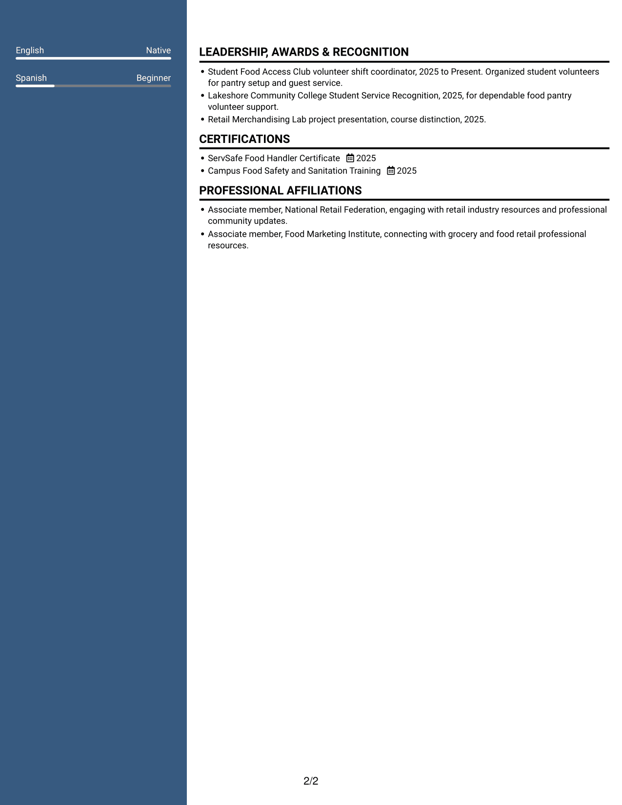 Resume example — page 2