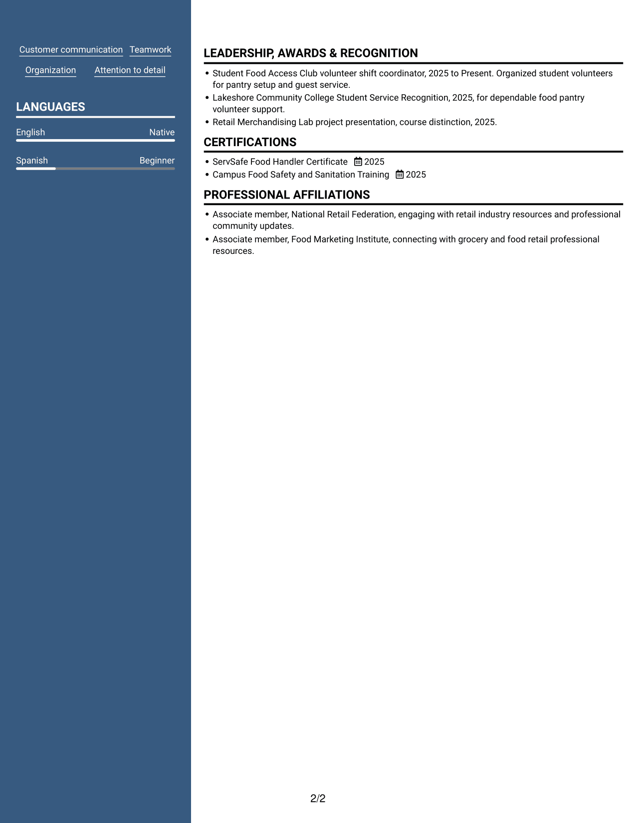 Resume example — page 2