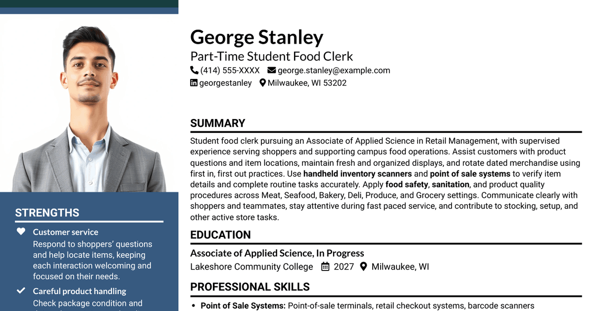7 Food Clerk - Fresh Food Merchandising Resume Templates with Example
