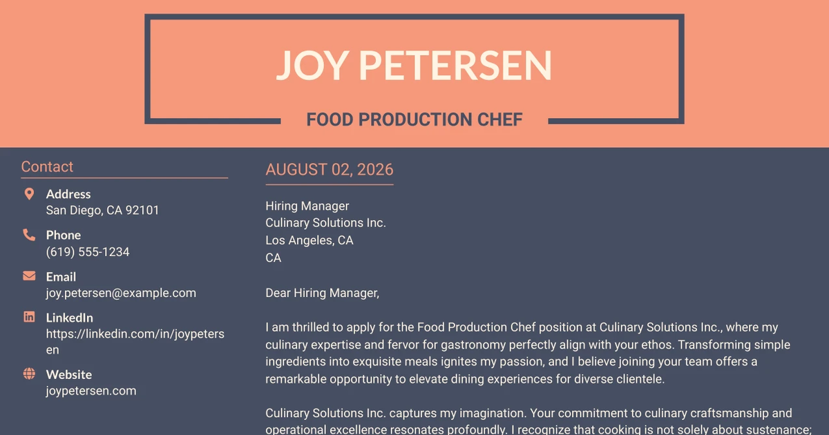 30+ Food Production Chef Cover Letter Templates with Example 2026