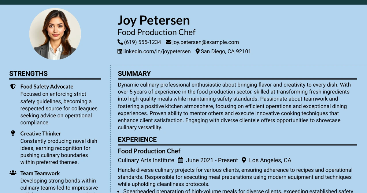 33 Food Production Chef Resume Templates with Example 2026 (ATS-Optimized)