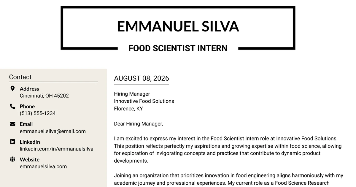 30+ Food Scientist Intern Cover Letter Templates with Example 2026