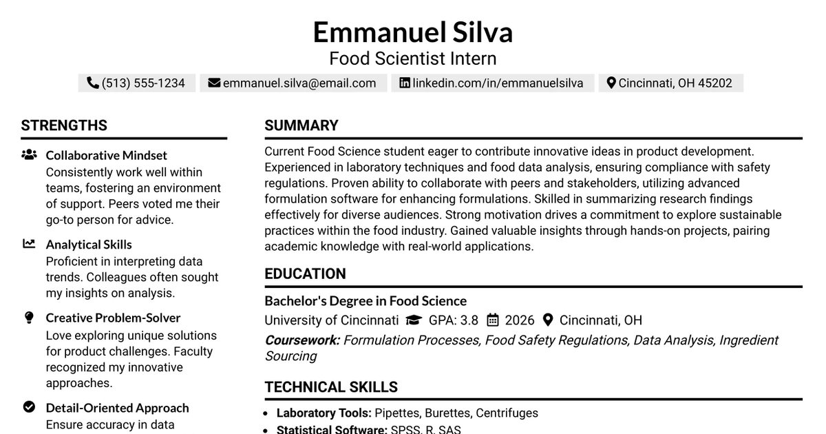 33 Food Scientist Intern Resume Templates with Example 2026 (ATS-Optimized)