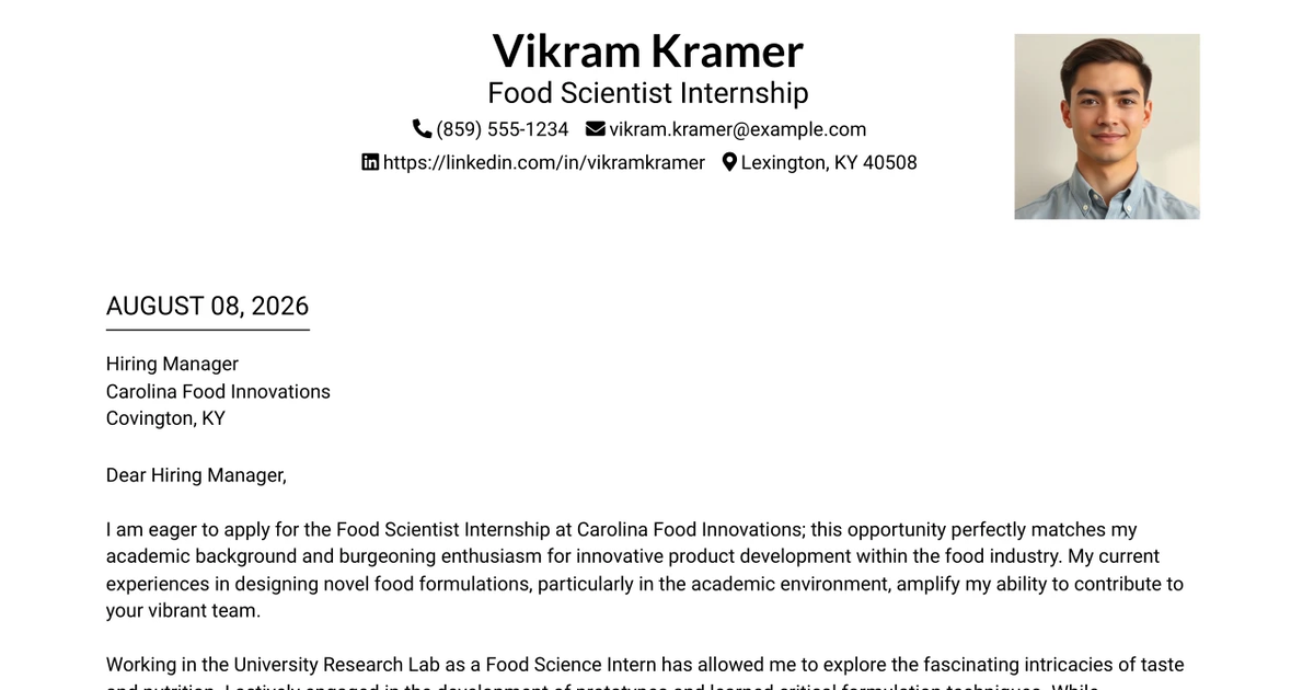 30+ Food Scientist Internship Cover Letter Templates with Example 2026