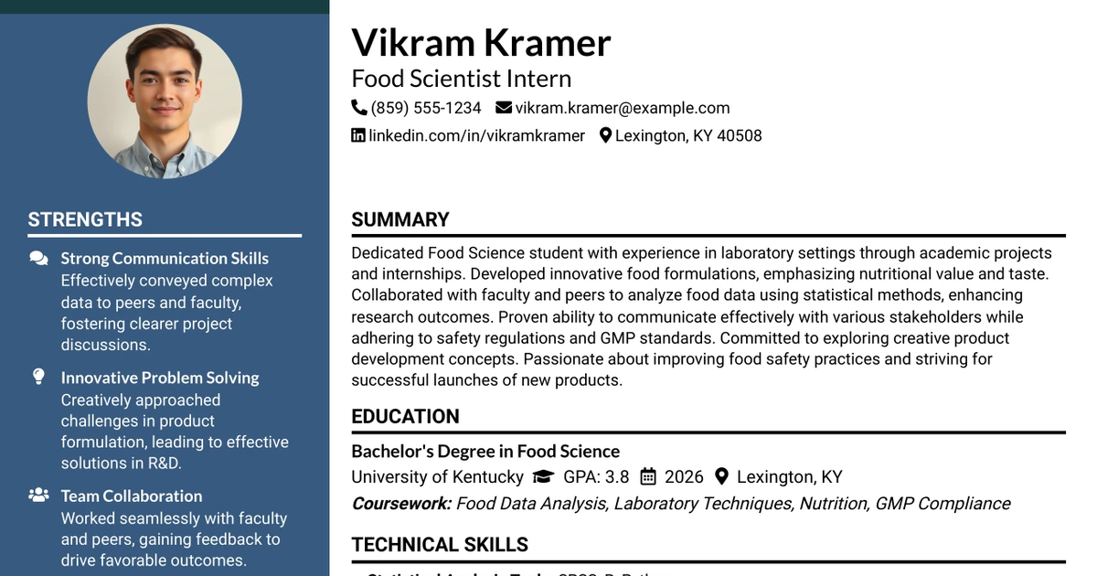 33 Food Scientist Internship Resume Templates with Example 2026 (ATS-Optimized)