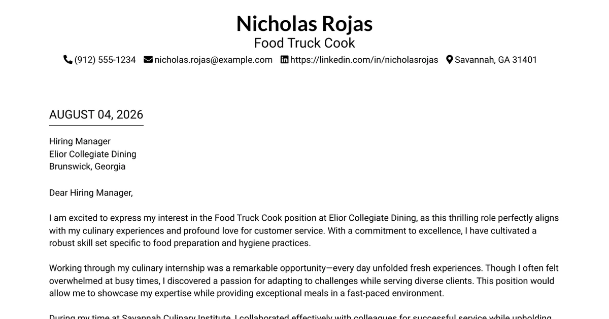 30+ Food Truck Cook Cover Letter Templates with Example 2026