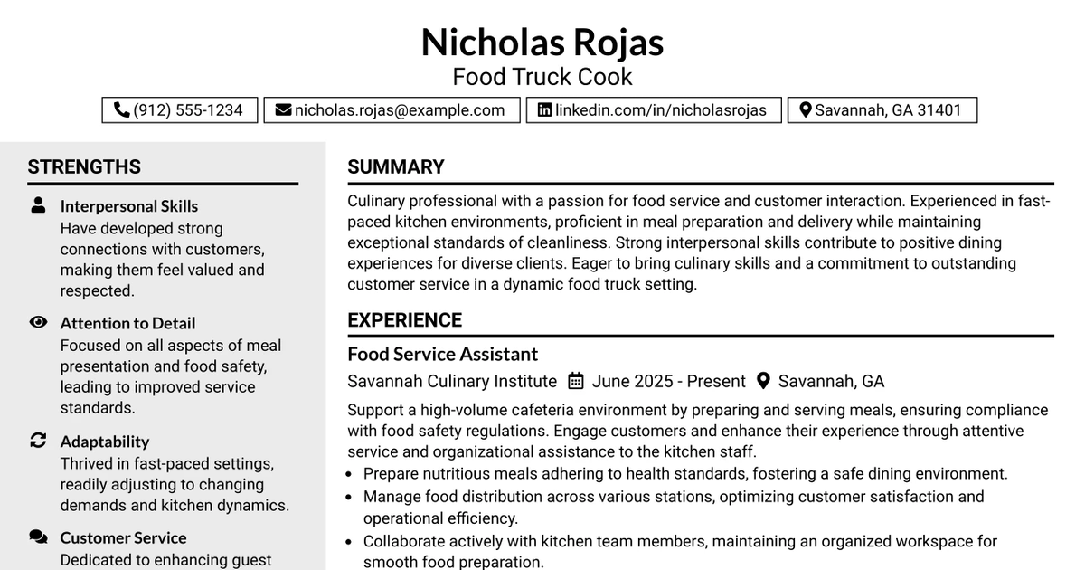 33 Food Truck Cook Resume Templates with Example 2026 (ATS-Optimized)