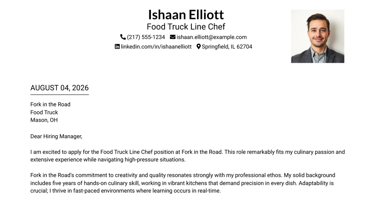 30+ Food Truck Line Chef Cover Letter Templates with Example 2026