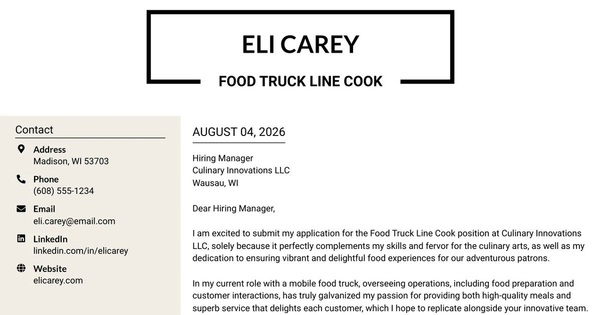 30+ Food Truck Line Cook Cover Letter Templates with Example 2026