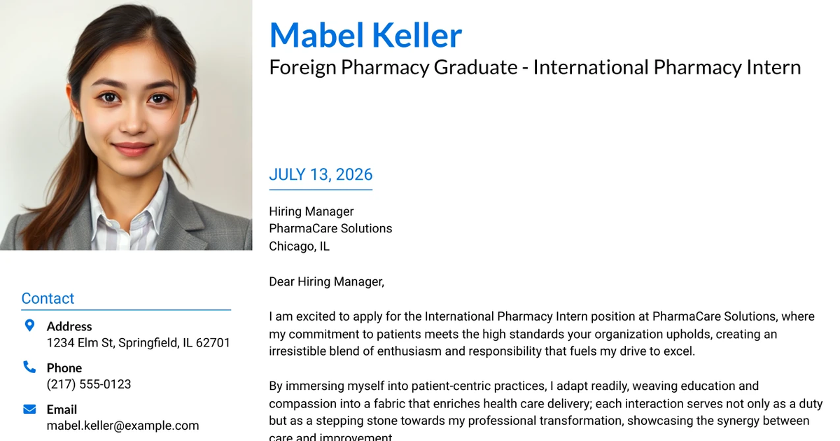 30+ Foreign Pharmacy Graduate - International Pharmacy Intern Cover Letter Templates with Example 2026