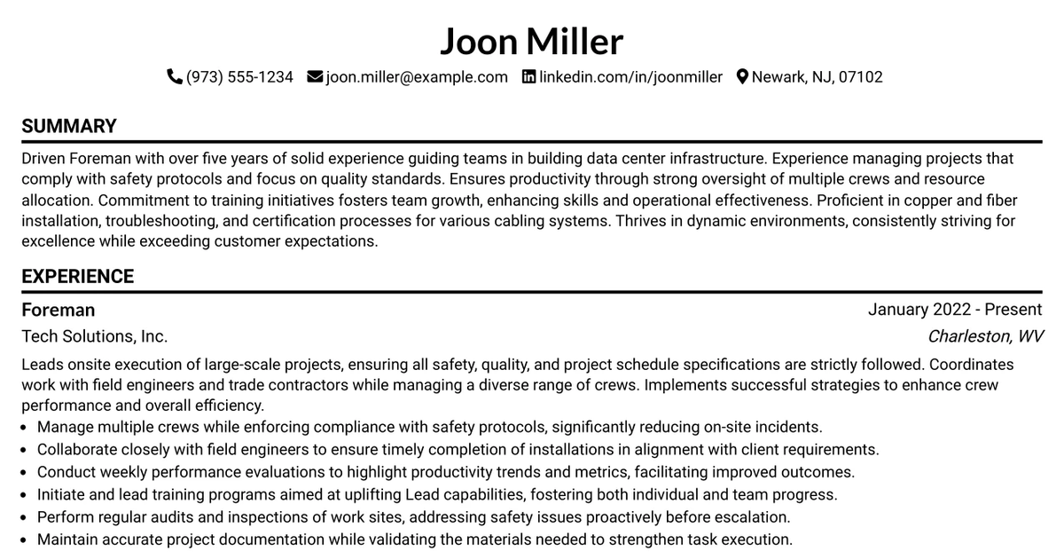 33 Foreman Resume Templates with Example 2026 (ATS-Optimized)