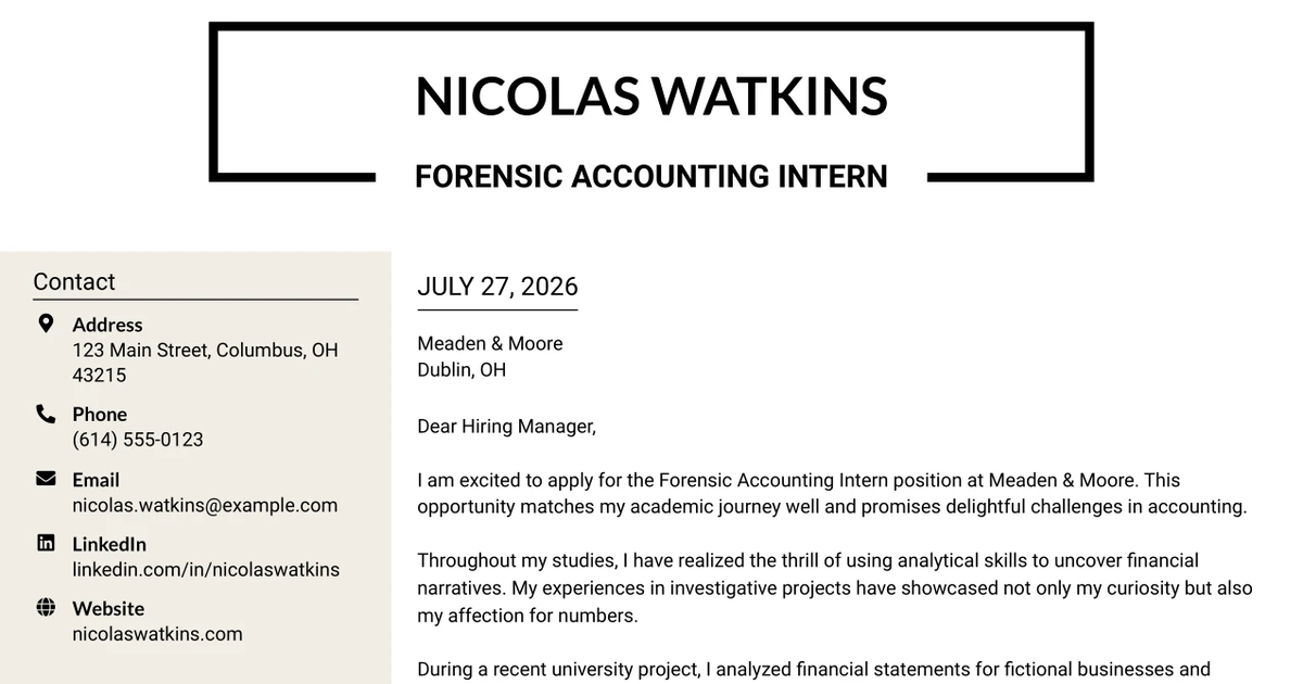 30+ Forensic Accounting Intern Cover Letter Templates with Example 2026