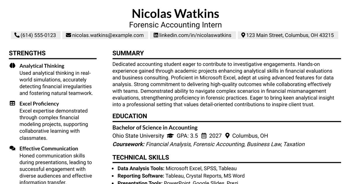 33 Forensic Accounting Intern Resume Templates with Example 2026 (ATS-Optimized)