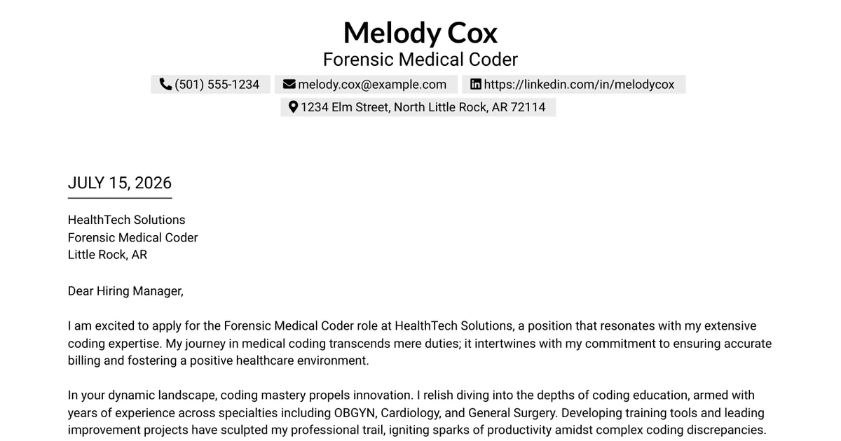 30+ Forensic Medical Coder Cover Letter Templates with Example 2026