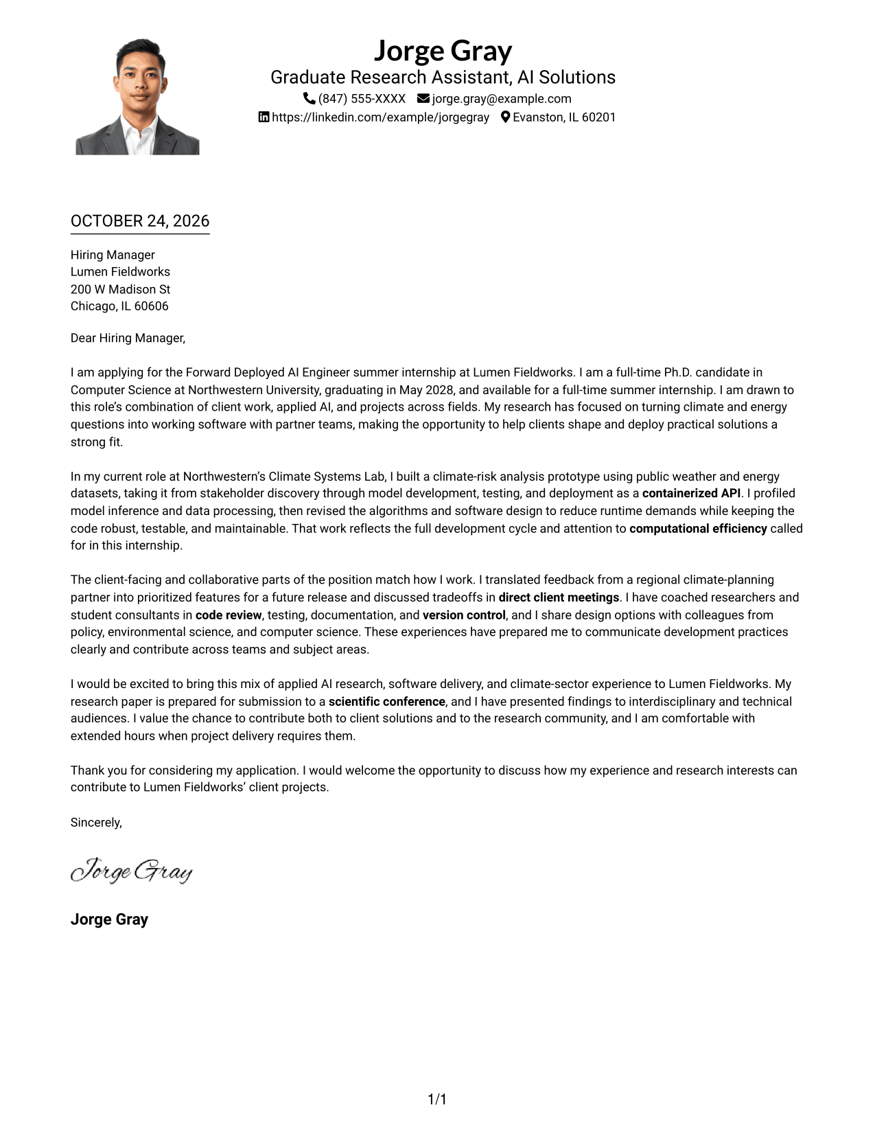 Cover letter example — page 1
