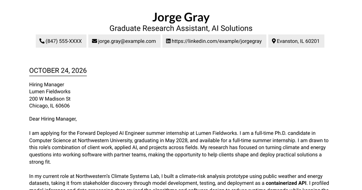 7 Forward Deployed AI Engineer Cover Letter Templates with Example