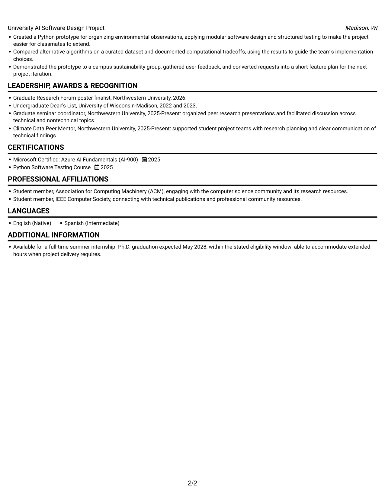 Resume example — page 2