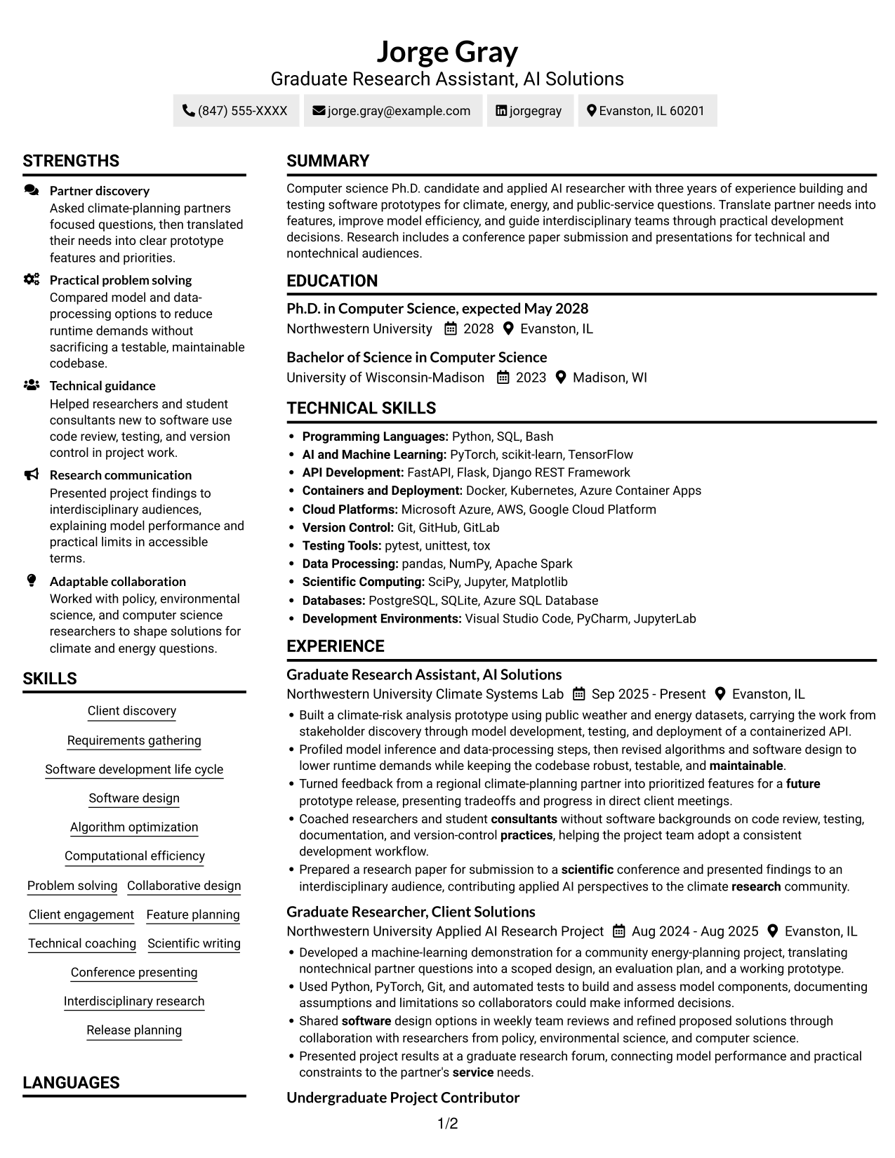 Resume example — page 1
