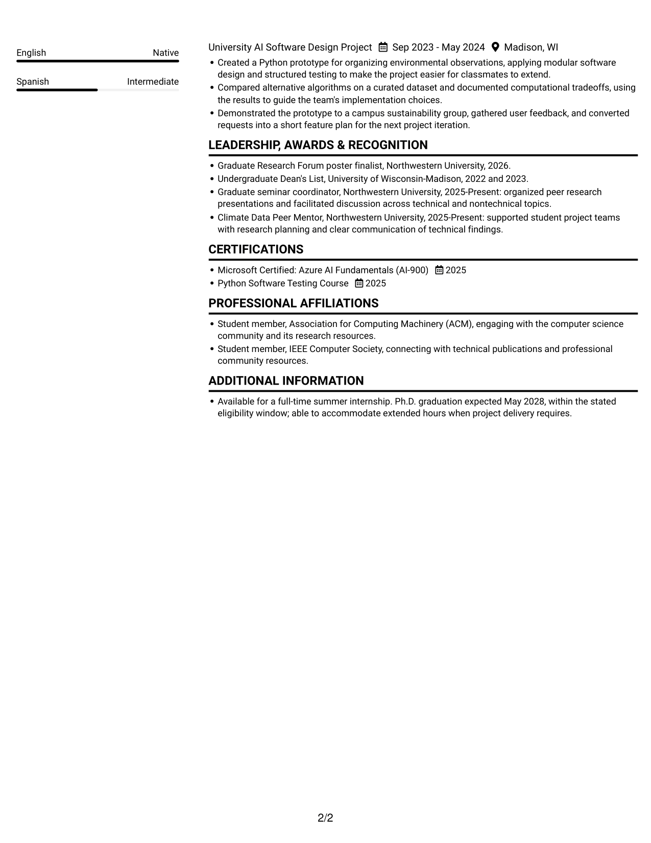 Resume example — page 2
