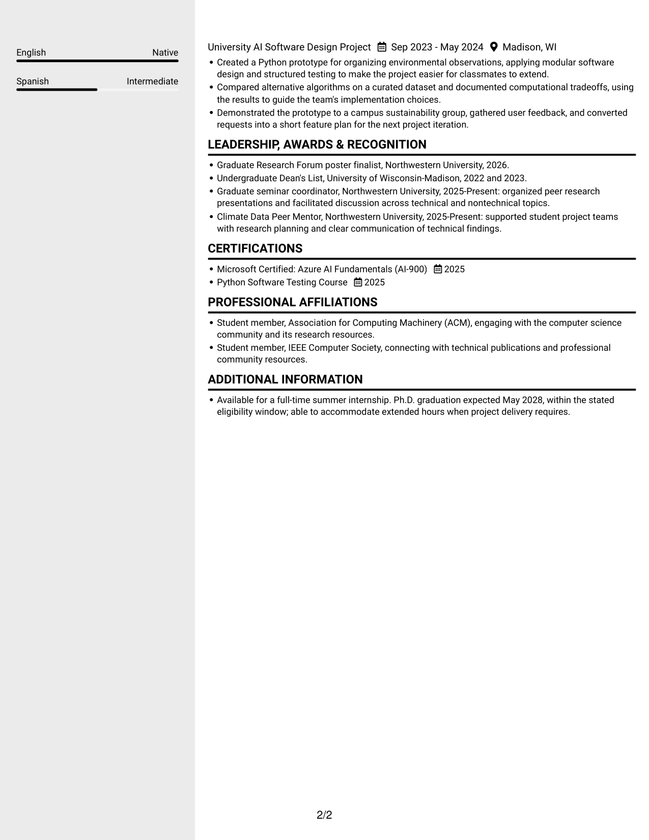 Resume example — page 2