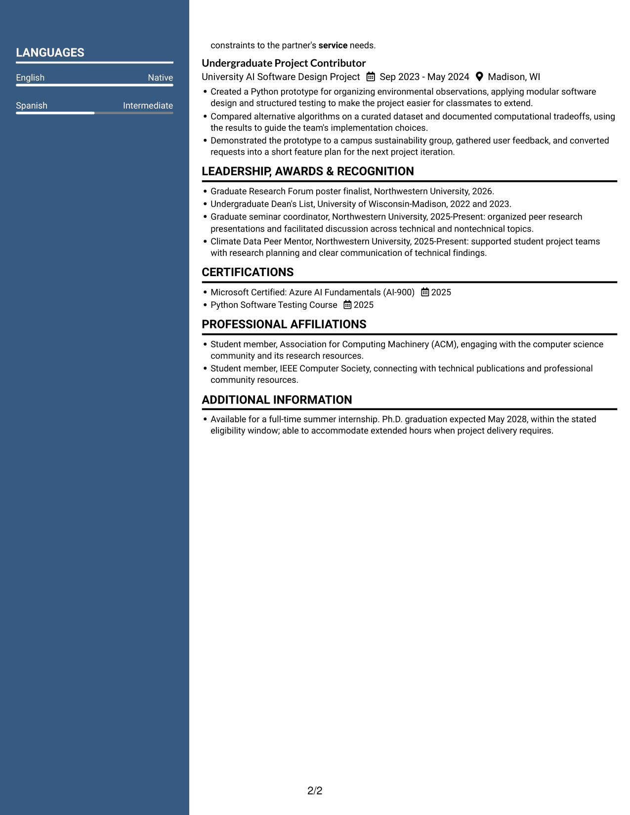 Resume example — page 2