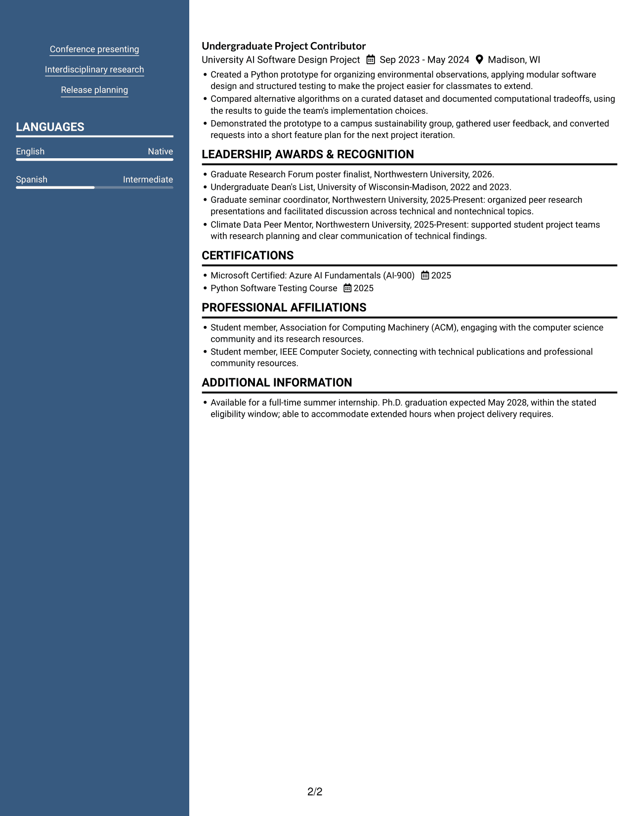 Resume example — page 2