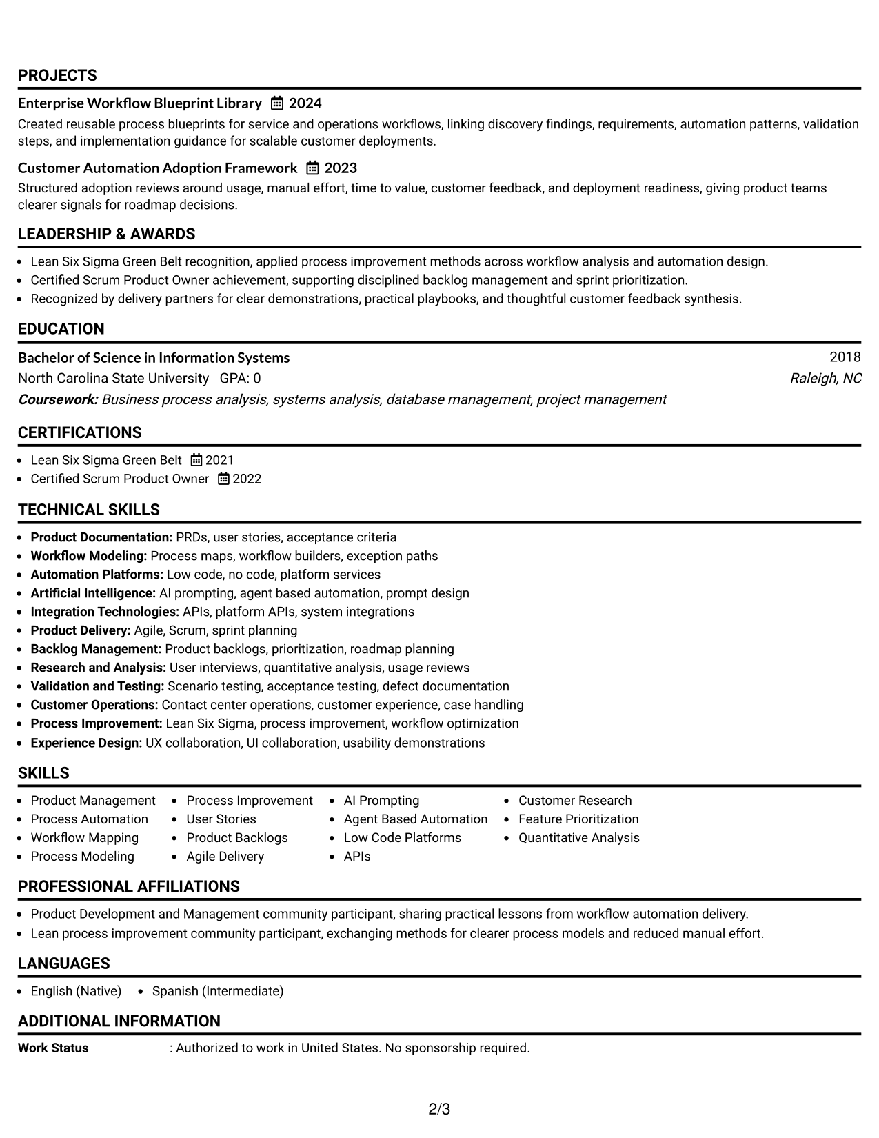 Resume Example Page 2