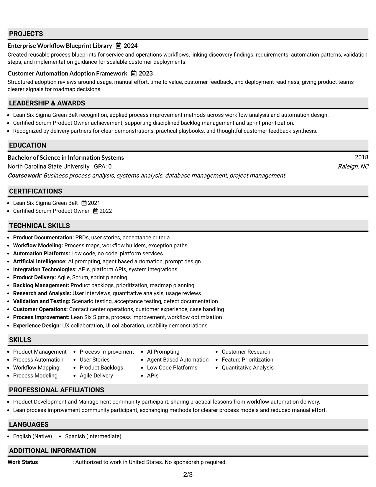Resume Example Page 2