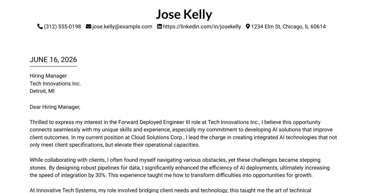30+ Forward Deployed Engineer III, Generative AI, Cloud Solutions Cover Letter Templates with Example 2026