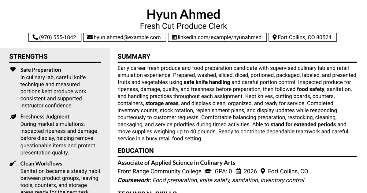 7 Fresh Cut Produce Clerk Resume Templates with Example