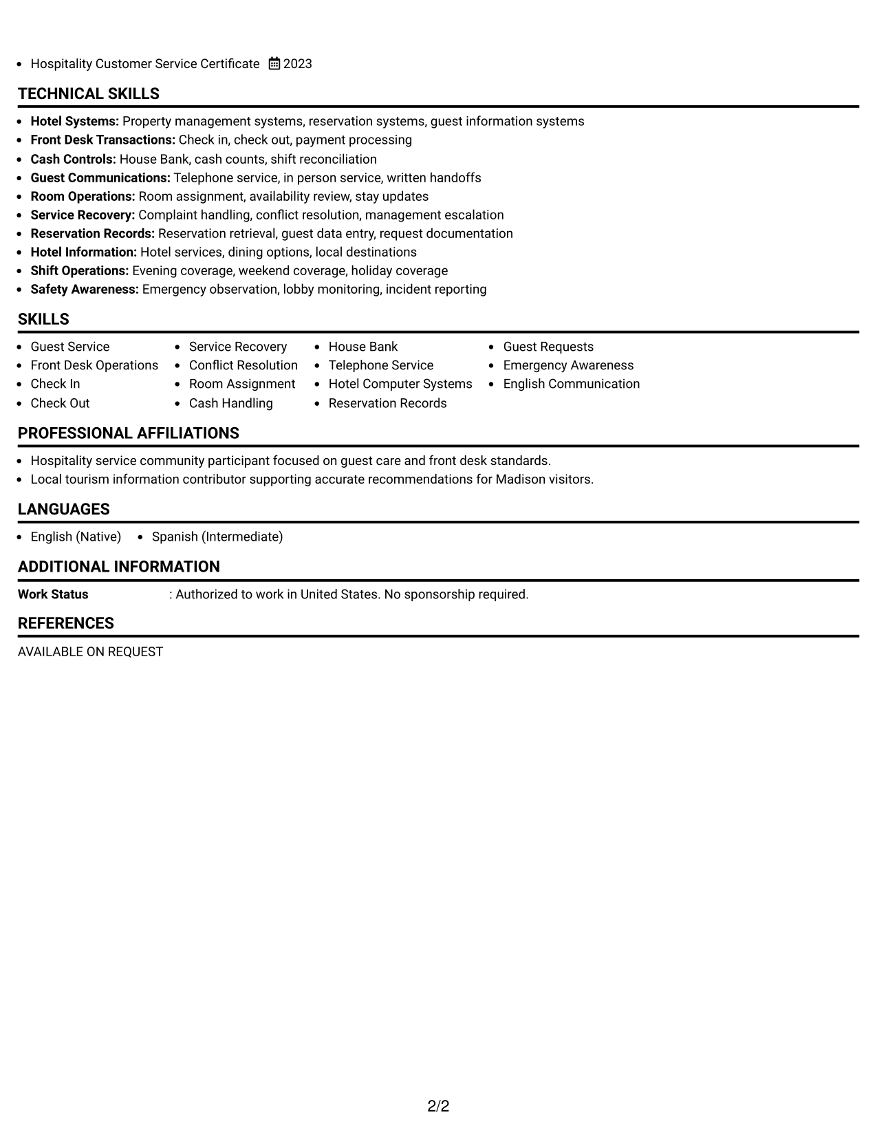 Resume Example Page 2