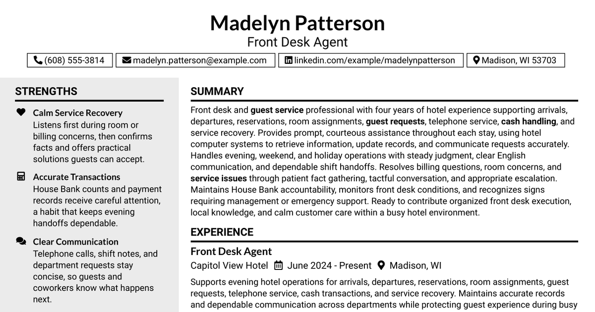 7 Front Desk Agent Resume Templates with Example