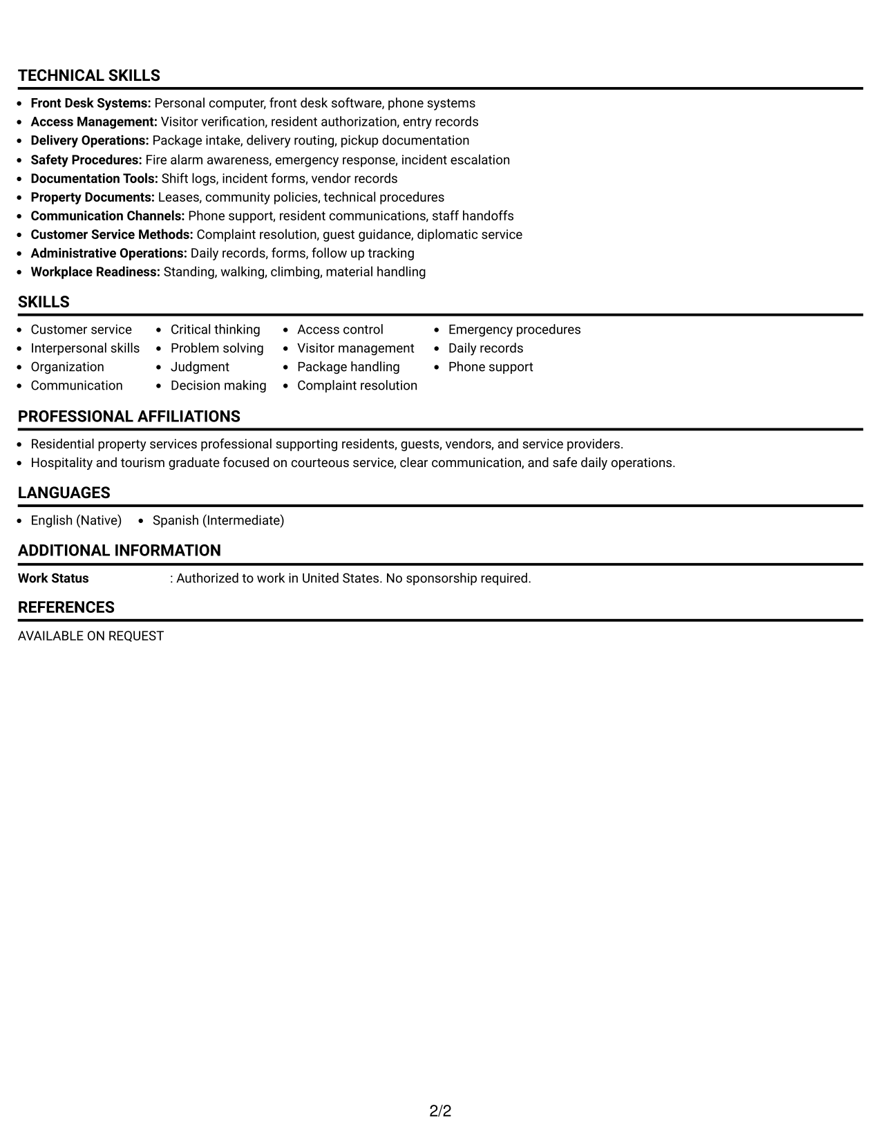 Resume Example Page 2