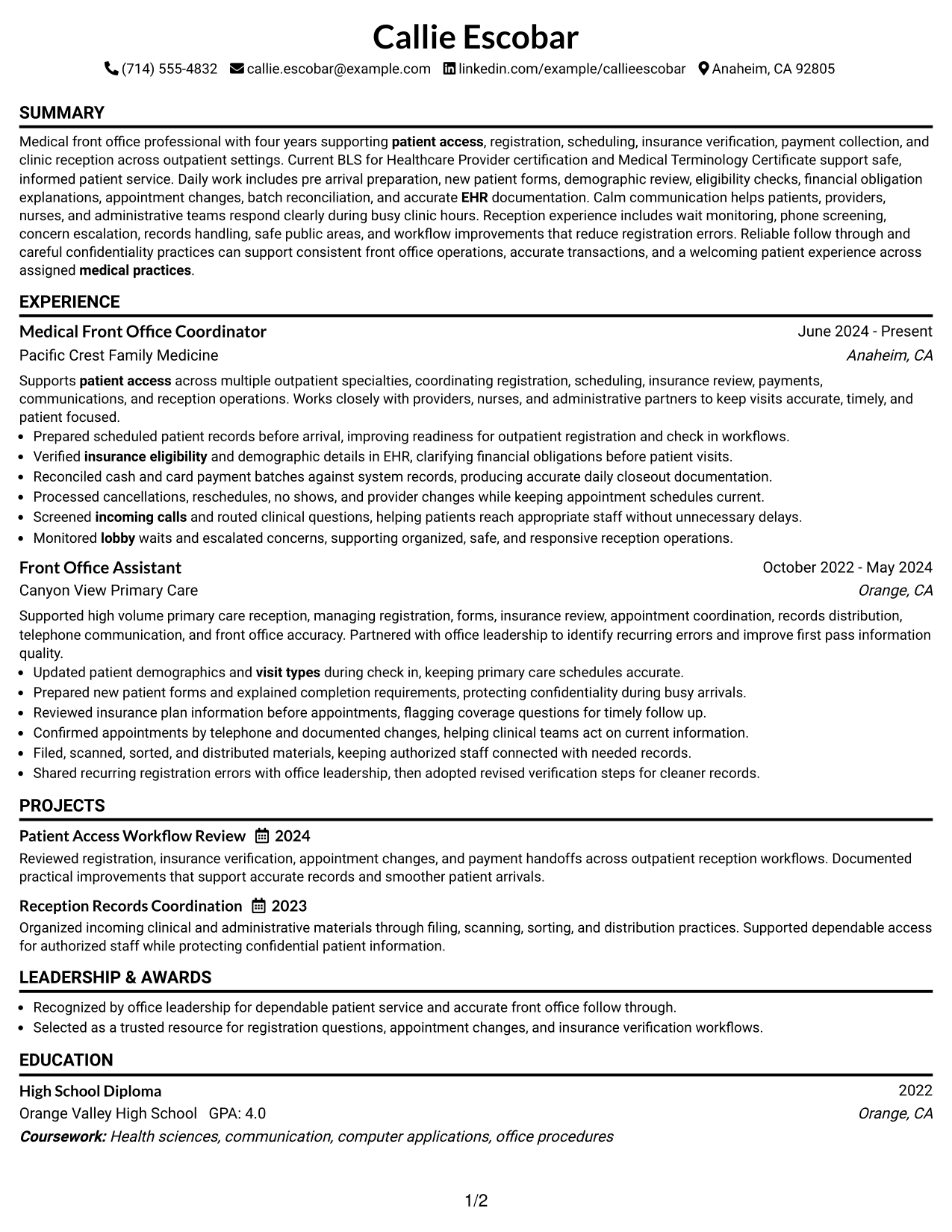 Resume Example Page 1