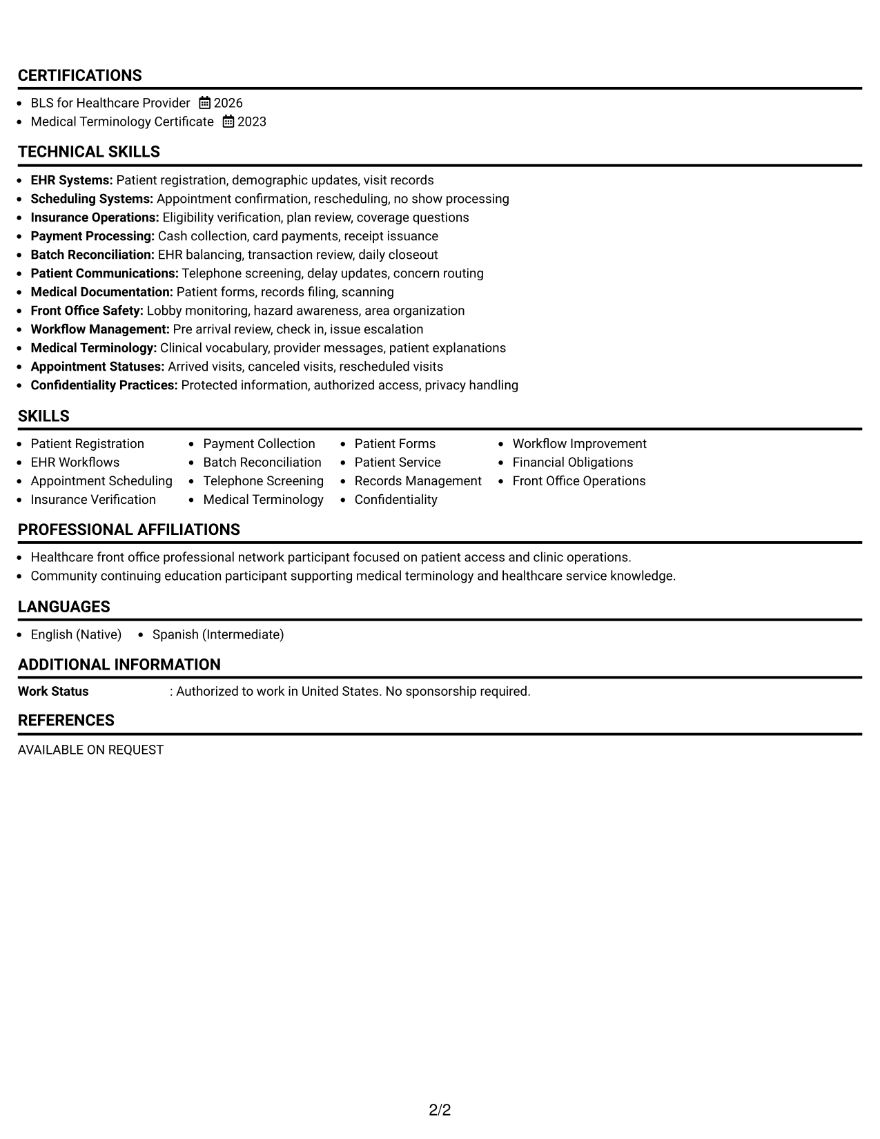 Resume Example Page 2