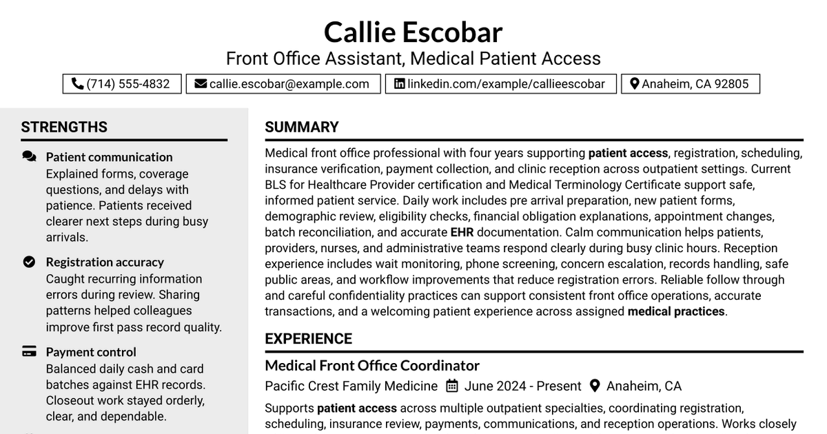 7 Front Office Assistant Resume Templates with Example