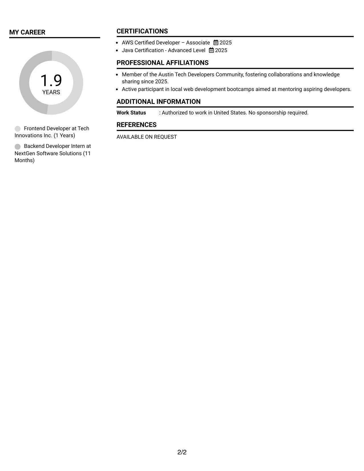 Resume Example Page 2