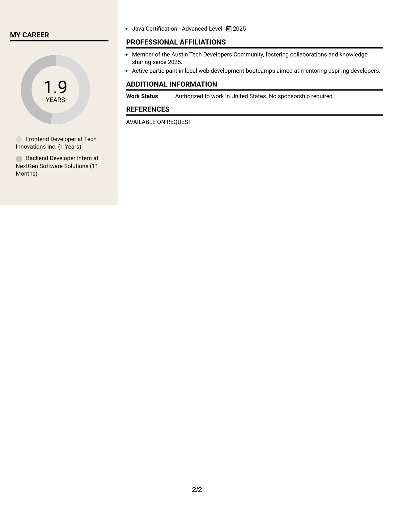 Resume Example Page 2