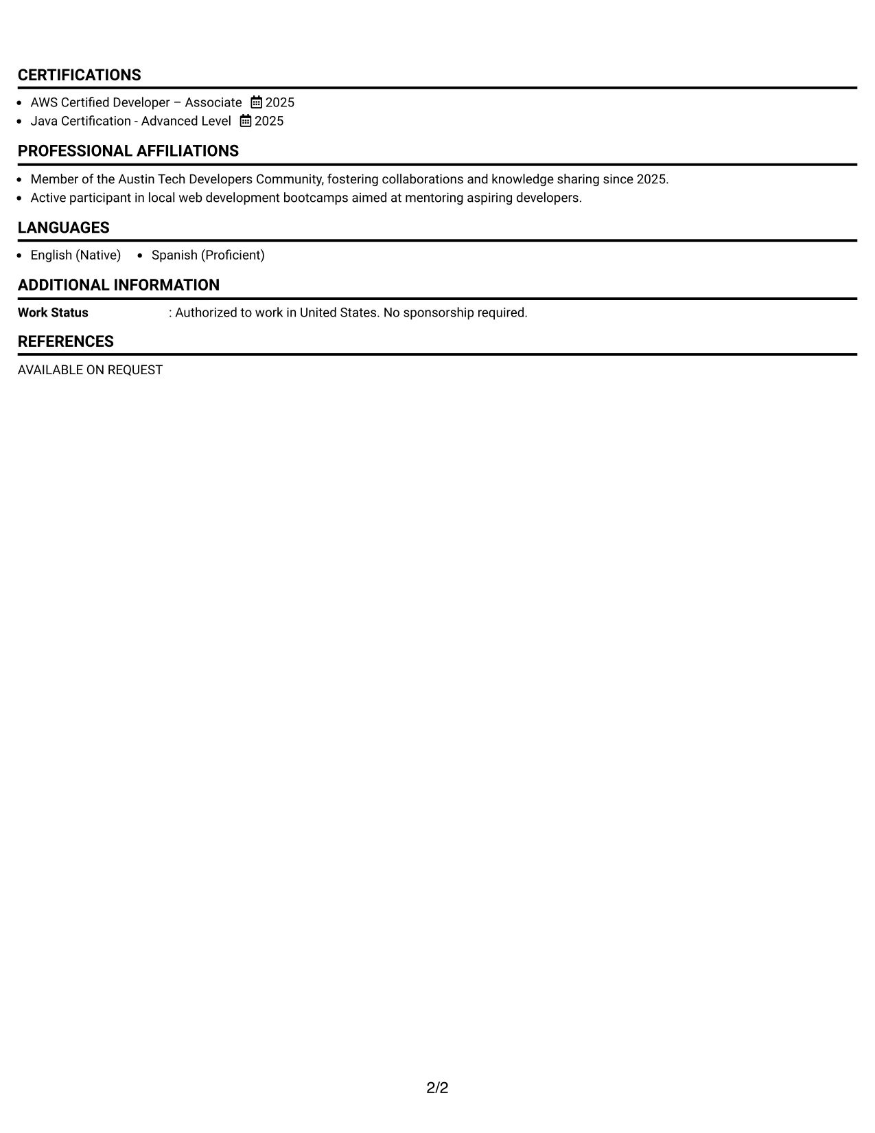 Resume Example Page 2