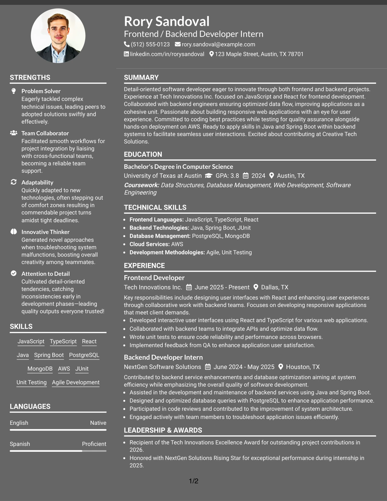 Resume Example Page 1