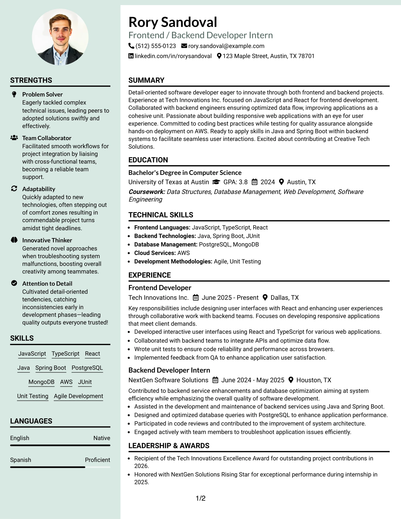 Resume Example Page 1