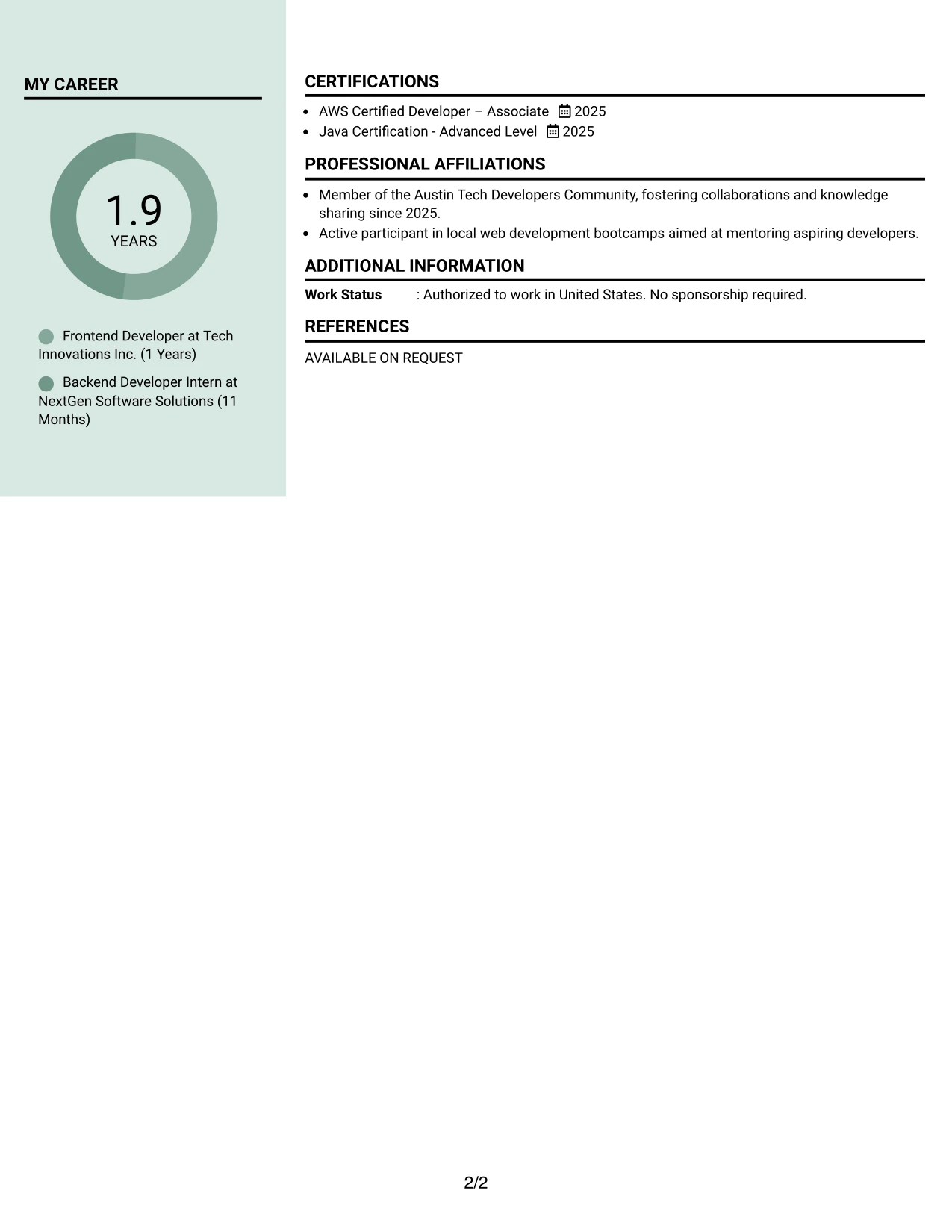 Resume Example Page 2