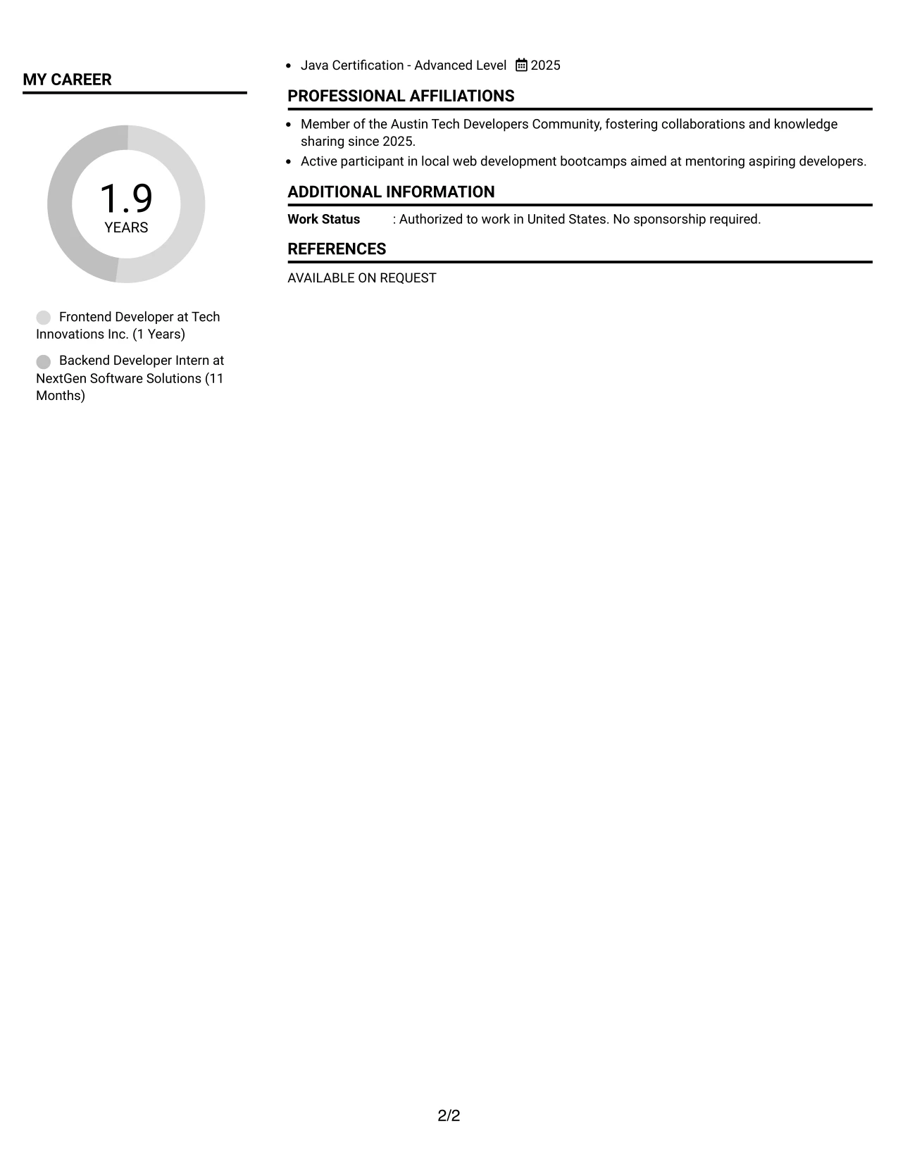Resume Example Page 2
