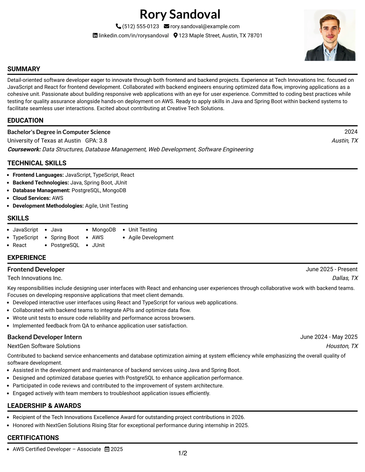 Resume Example Page 1