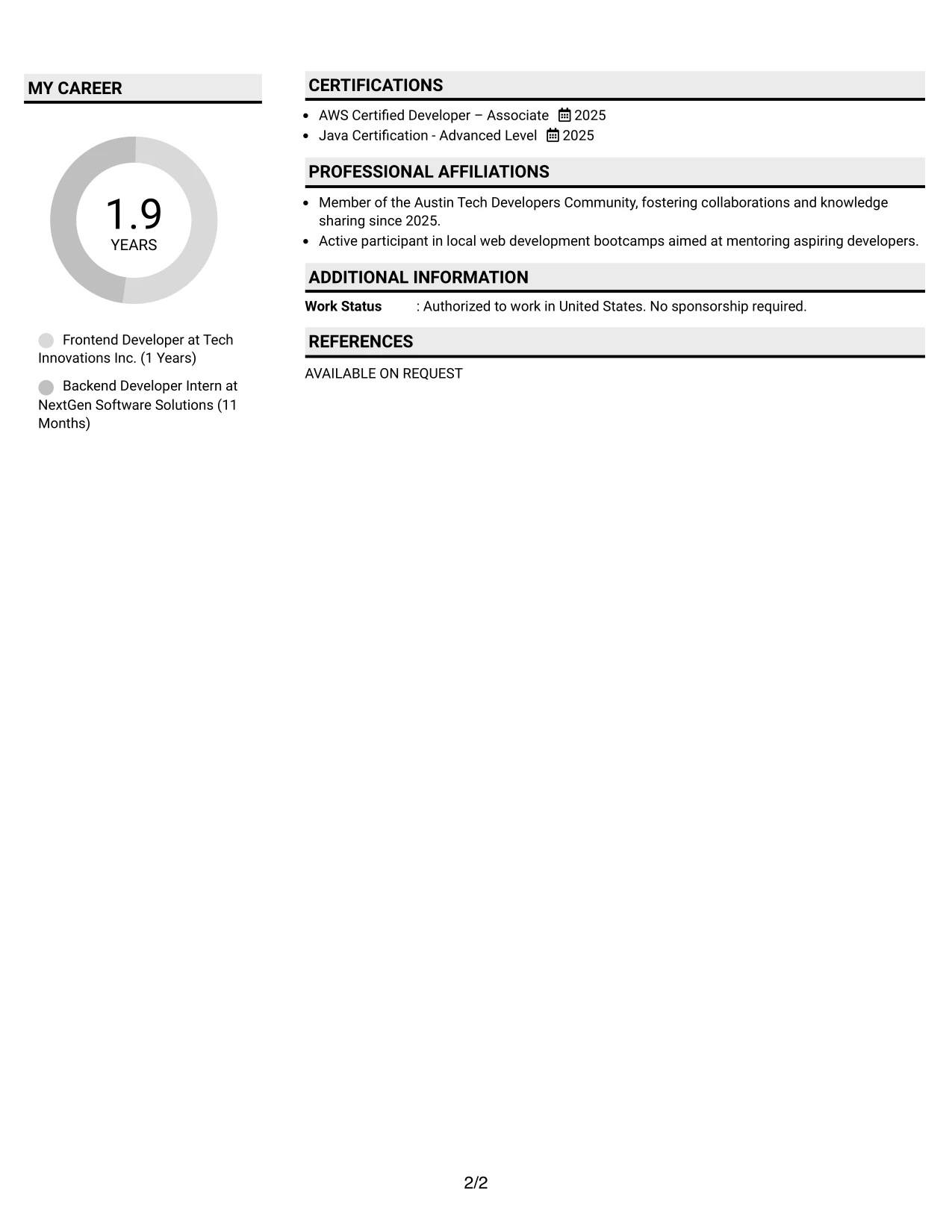 Resume Example Page 2