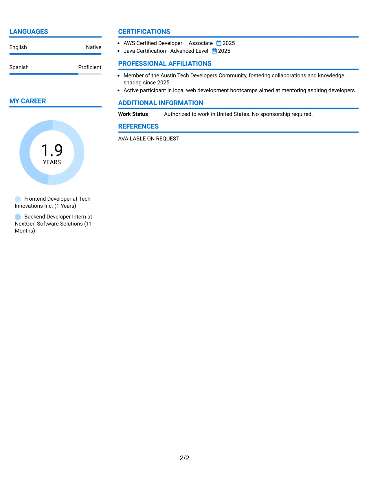 Resume Example Page 2