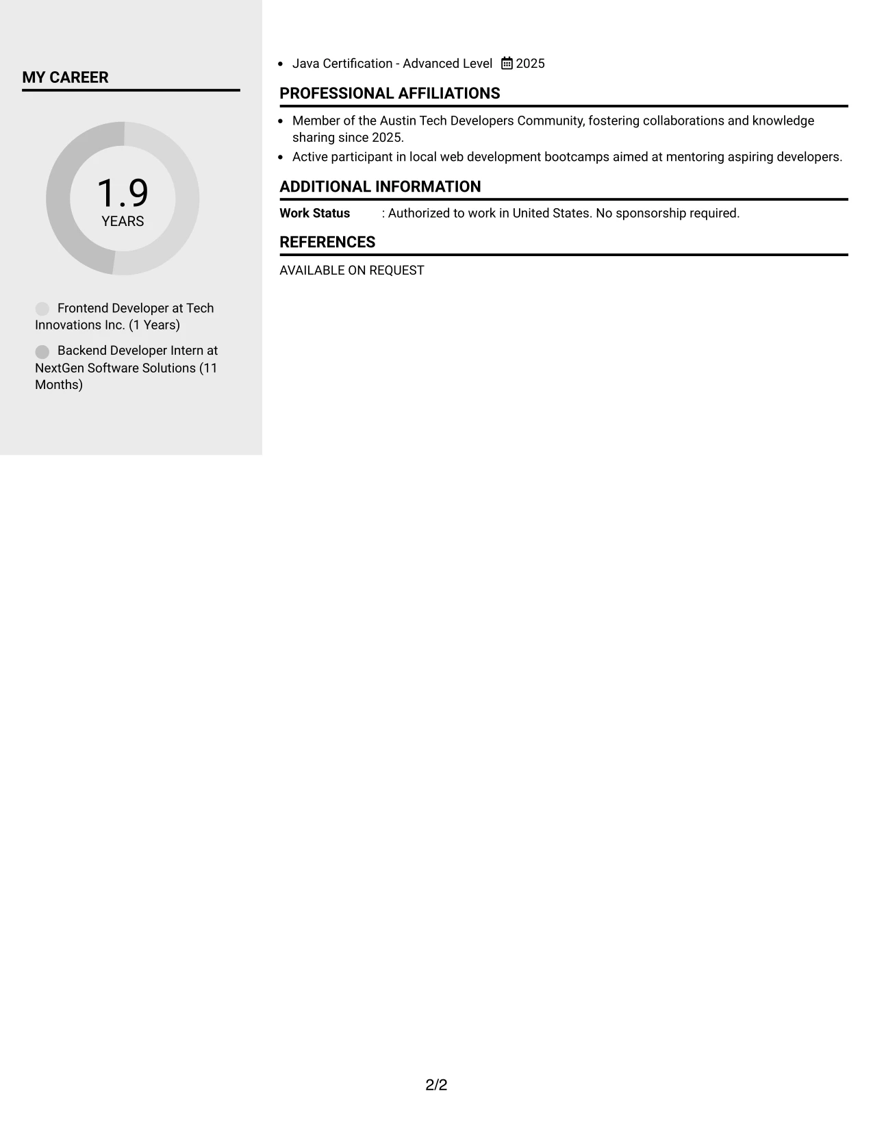 Resume Example Page 2