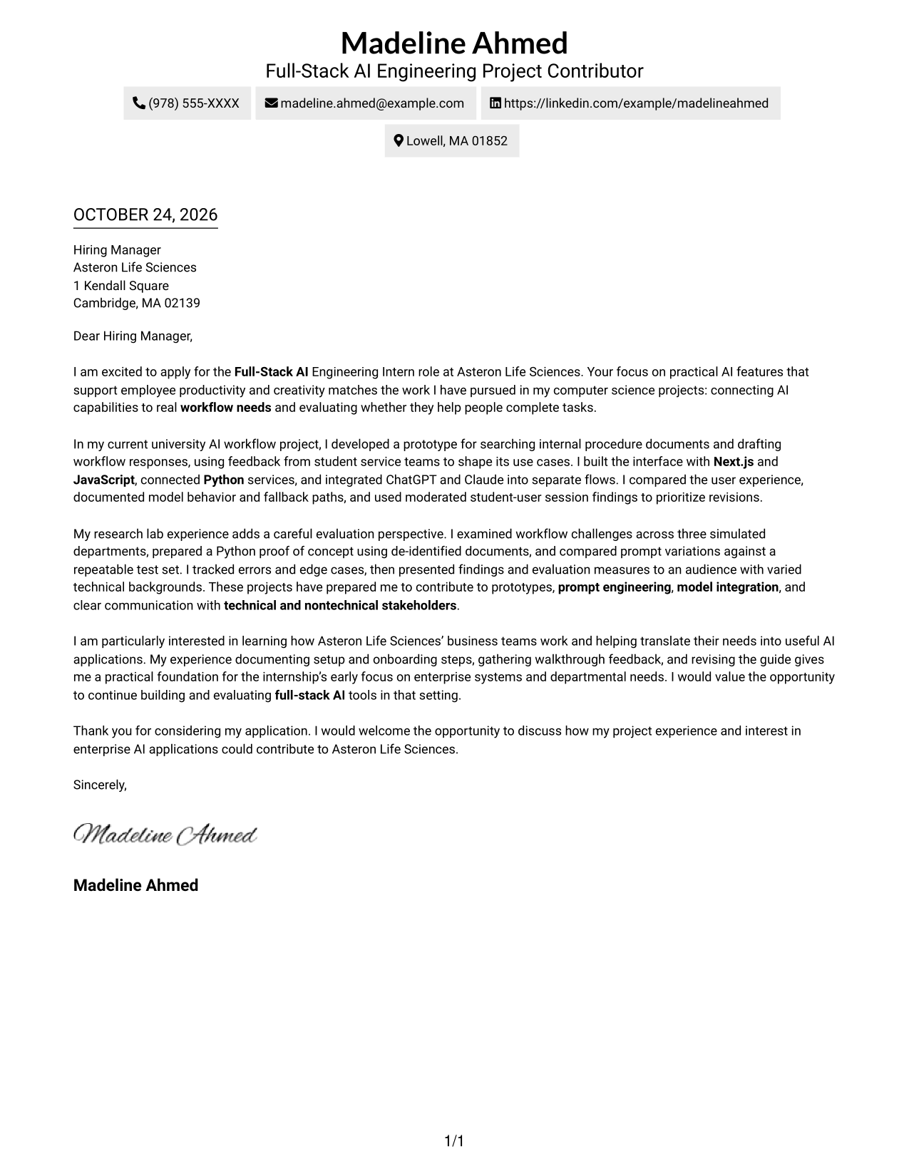 Cover letter example — page 1