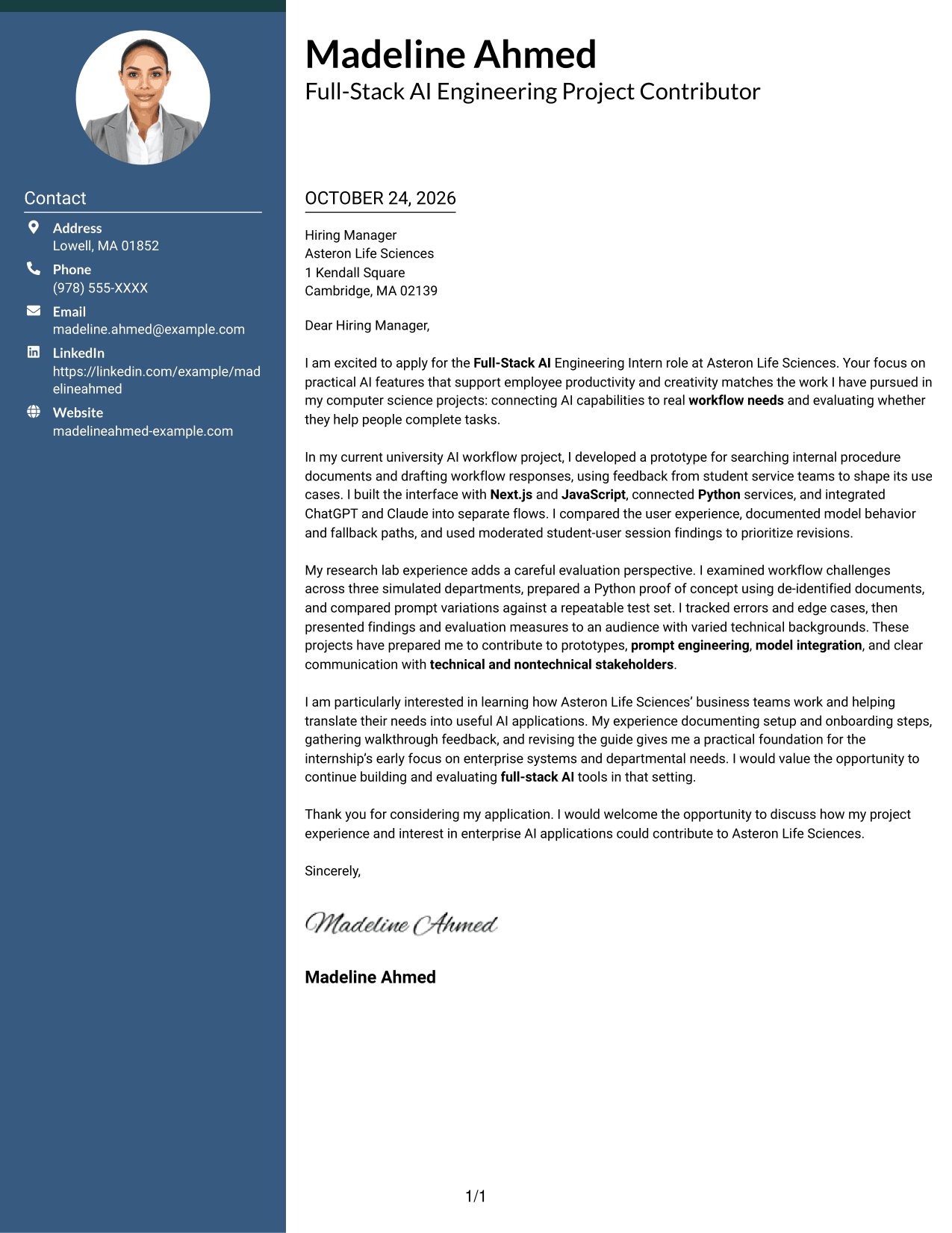 Cover letter example — page 1