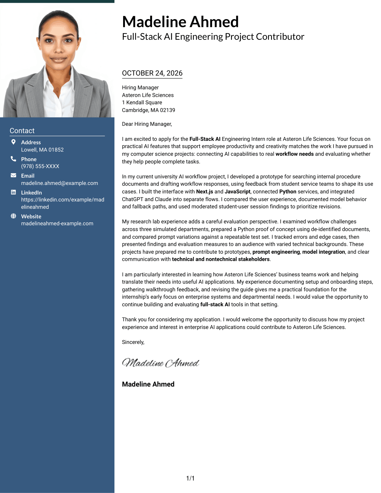 Cover letter example — page 1